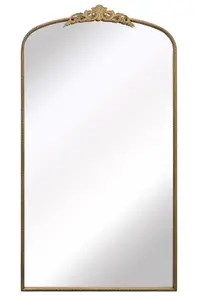 MirrorOutlet Crown - Gold Metal Framed Arched Wall Mirror with Decorative Crown 68" X 38" (174CM X 96CM)