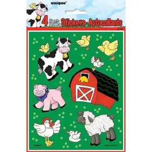 Unique Party Farmyard Stickers (Pack of 4) Multicoloured (One Size)