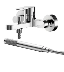 Contemporary Wall Mount Round Bath Shower Mixer Tap with Shower Kit - Chrome