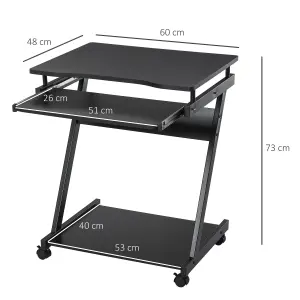 HOMCOM Movable Computer Desk with 4 Moving Wheels Sliding Keyboard Tray Black