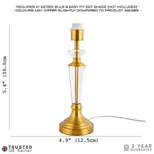 Modern Brushed Gold and Clear Crystal Glass Table Lamp Base with Inline Switch