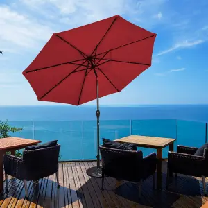 Costway 3M Garden Parasol 24 Solar Power LED Lights Patio Umbrella with Tilt and Crank Handle Wine Red