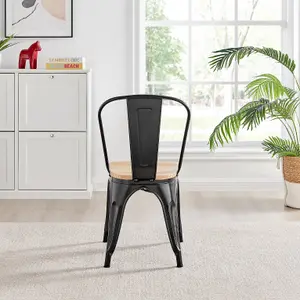 Furniturebox Set of 2 Black Colton Tolix Style Stackable Industrial Metal Dining Chair With Pine Seat