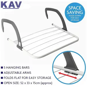 KAV Foldable Indoor Cloth Airer Drying Radiator Bath Rack 5 Bars with Waterproof Adjustable Arms Space-Saving Camping Drying Rack