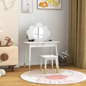 AIYAPLAY Kids Dressing Table with Mirror and Stool, Drawer, Cloud Design