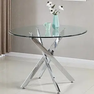 Daytona Round Glass Dining Table With 4 Gia Teal White Chairs