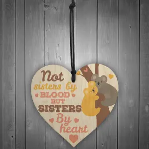 Red Ocean Sisters By Heart Wooden Hanging Heart Friendship Sign Best Friend Plaque Gift Shabby Chic Thank You Gift