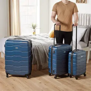 VonHaus Suitcase Set, Navy 3pc Wheeled Luggage, ABS Plastic Carry On or Check in Travel Case, Hard Shell with 4 Spinner Wheels