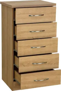 Nevada 5 Drawer Narrow Chest Sonoma Oak Effect