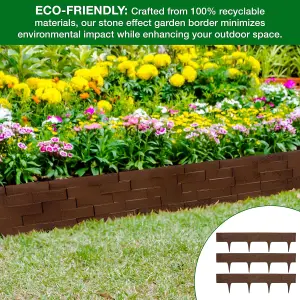 Flexible Brown  Stone Effect Lawn Edging 2.3m - Flexible Plastic Garden Border Easy Install Edging for Grass, Gravel and Landscape