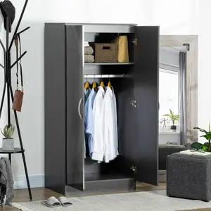 HOMCOM Modern Wardrobe Closet, Clothes Cabinet with High Glossing Door, Grey