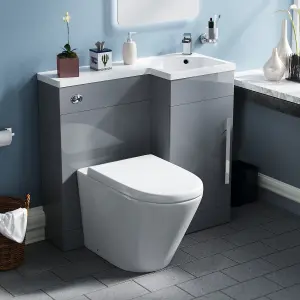 Nes Home Right Hand 900mm Flat Pack Vanity Basin Unit, WC Unit & Ellis UF Back to Wall Toilet Grey