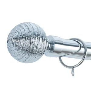 A.Unique Home Etched Ball Metal Extendable Curtain Pole with Rings and Fittings (25/28mm) - Nickel, 70cm - 120cm Approx