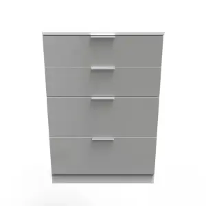 Poole 4 Drawer Deep Chest in Uniform Grey Gloss & White (Ready Assembled)