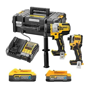 Dewalt DCK2052H1E1T 18v XR Brushless Powerstack Combi + Impact Driver + Grinder