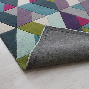 Blue Green Geometric Funky Handmade Luxurious Modern Wool Rug For Living Room and Bedroom-170cm X 240cm