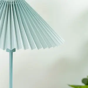 ValueLights Akira Blue Metal Table Lamp with Pleated Lampshade - LED Bulb Included