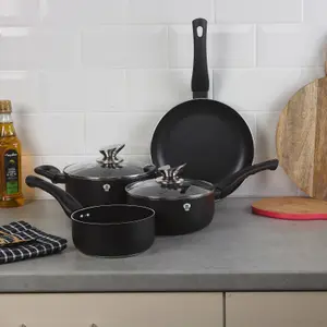 BLAUMANN 6Pc Set Matt Black Colour Cookware Frying Grill Pots Saucepan Casserole Soft Touch Handle