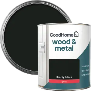 GoodHome Liberty black Gloss Metal & wood paint, 750ml