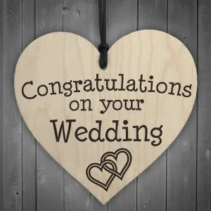 Red Ocean Congratulations On Your Wedding Wooden Hanging Heart Plaque