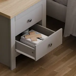 Morley 2 Drawer Bedside Table Grey