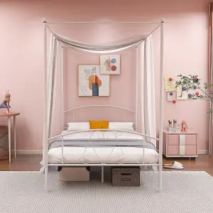 Costway Double Size Metal Canopy Bed Frame 4-Poster Modern Platform Wooden Slat Support