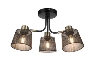 GoodHome Round Matt Metal Black Antique brass effect 3 Lamp LED Ceiling light