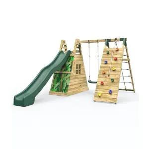 Rebo Wooden Pyramid Climbing Frame with Swing and 8.7ft Water Slide - Mystic