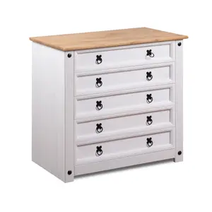 Corona White 5 Drawer Chest of Drawers Mexican Solid Pine Wood