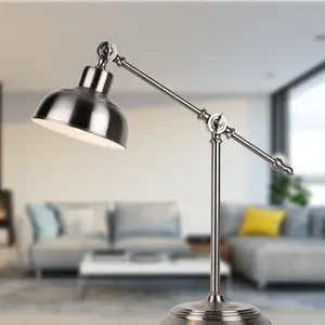 First Choice Lighting Satin Nickel Lever Arm Table Lamp