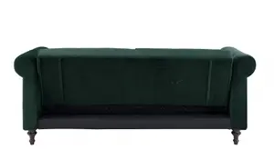 Calgary Velvet Sofa Bed Chesterfield Style 3 Seater Sofa Button Design, Dark Green