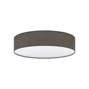 Flush Ceiling Light Colour White Shade Brown White Fabric Linen Bulb E27 3x60W