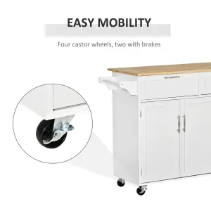 HOMCOM Kitchen Island Utility Cart, with 2 Storage Drawers Dining Room White