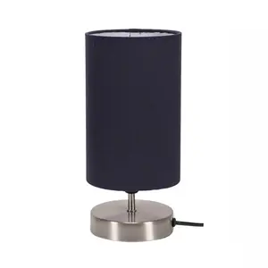 Romica Touch Table Lamps with Fabric Shades Brushed Chrome / Navy / No