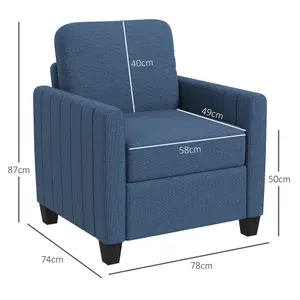 HOMCOM Modern Accent Chair with Spring Cushion, Back Pillow, Blue