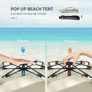 Outsunny Pop Up Beach Tent for 2-3 Person with Carry Bag, UPF15+, Khaki