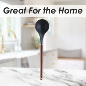 Ladle Wood Handle Acacia Wooden Heat Resistant Ladle Kitchen Black