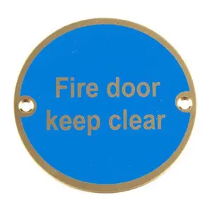 AFIT Fire Door Keep Clear Sign - Polished Brass - 76mm