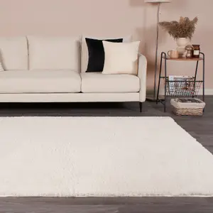 Fluffy Shaggy Rug Soft Rugs Bedroom Carpet Area Mat, Cream - 160 x 230cm