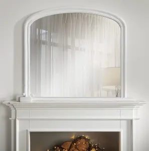 Overmantle Mirror Osborne Arched Shape with White Frame H 94cm x W 119cm x D 4cm for Hanging Above the Fireplace, Dressing Table