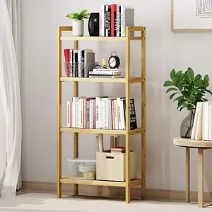 4-Tier Bamboo Adjustable Book Shelf Bookcase Bathroom Shelves Freestanding