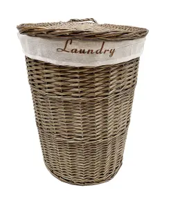 Wicker Round Laundry Basket With Lining Oak Brown Laundry Basket Large 59x44cm