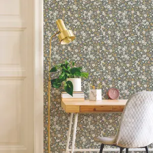 GoodHome Amity Green & Multicolour Floral Embossed Wallpaper