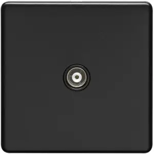 1 Gang Single TV Coaxial Aerial Socket SCREWLESS MATT BLACK Female Wall Plate