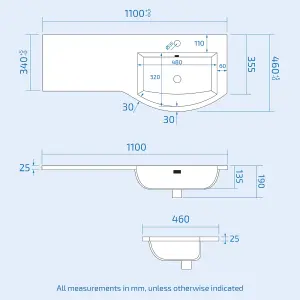 Nes Home Dene Right Hand 1100mm Vanity Basin Unit & Elora Back To Wall Toilet Grey