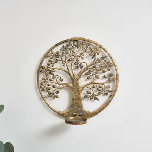 Melody Maison Round Antique Gold Tree of Life Candle Wall Sconce