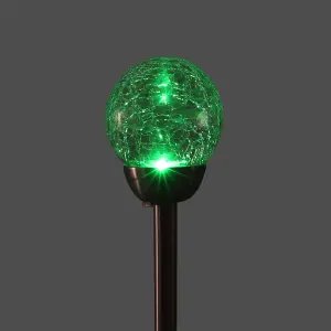 Blooma Silver Stainless steel effect Crackled ball Solar-powered Integrated LED Outdoor Stake light