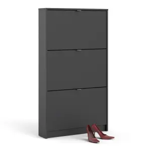 Shoes Shoe cabinet  w. 3 tilting doors and 1 layer Matt Black