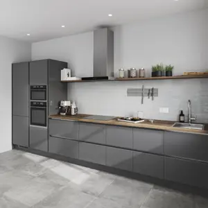 GoodHome Stevia Gloss anthracite slab Gloss anthracite Glazed Tall glazed Cabinet door (W)300mm (H)895mm (T)18mm