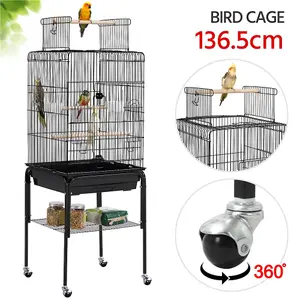 Yaheetech Black Play Top Metal Bird Cage w/ Detachable Rolling Stand